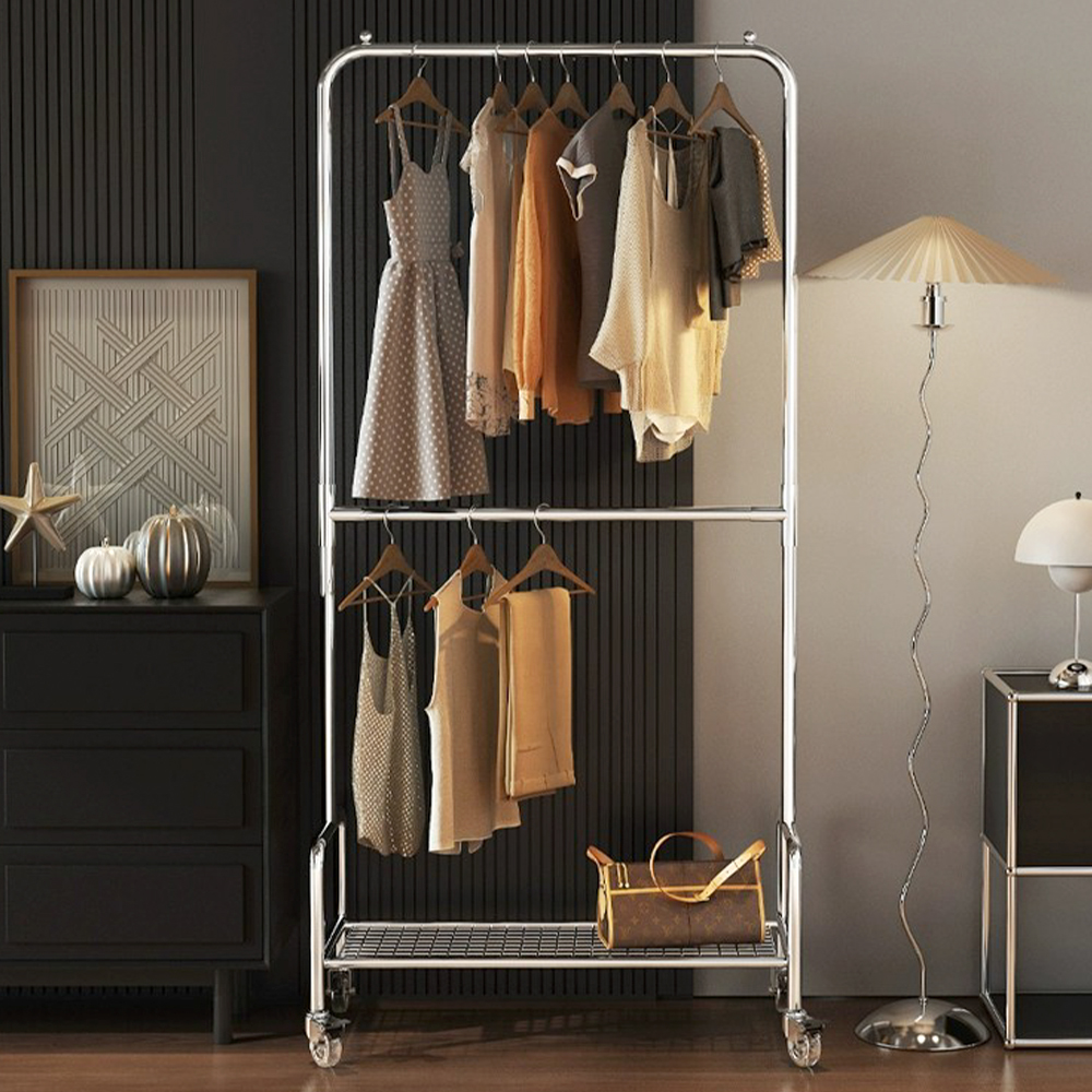 아르제룸 2단 철제 이동식행거 M 튼튼한 드레스룸 스탠드 옷걸이 행거