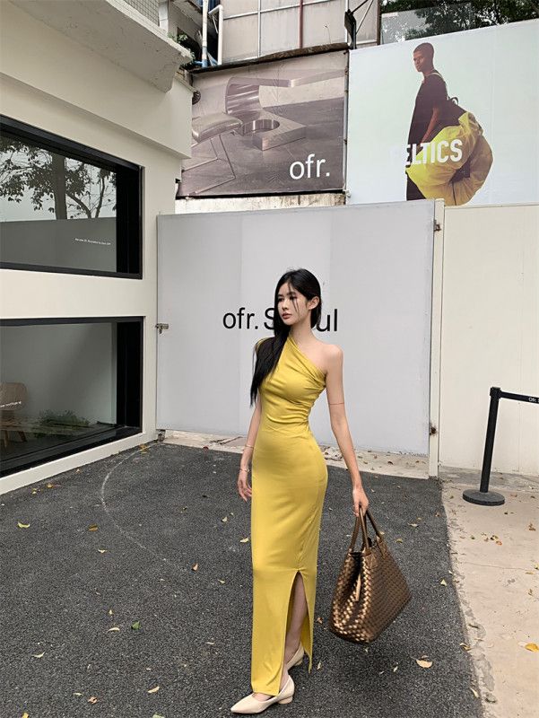 여성 투웨이 원숄더 오프숄더 슬림핏 롱원피스 바디콘 청순섹시 글램 파티룩 리조트룩 봄 여름 가을 13159 - 상세 이미지 4