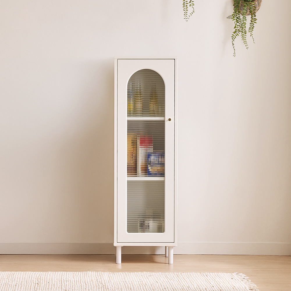 장인가구 쿠르바 그릇 장식 주방수납장 높은 400 유리장, 3단, 화이트