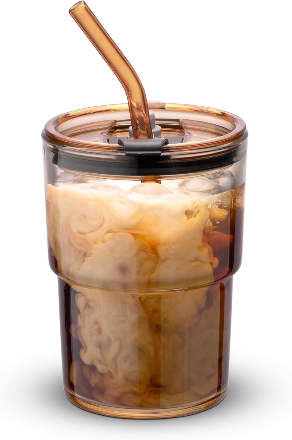 400ml 유리 텀블러 앰버 빨대뚜껑 포함 - 상품 이미지