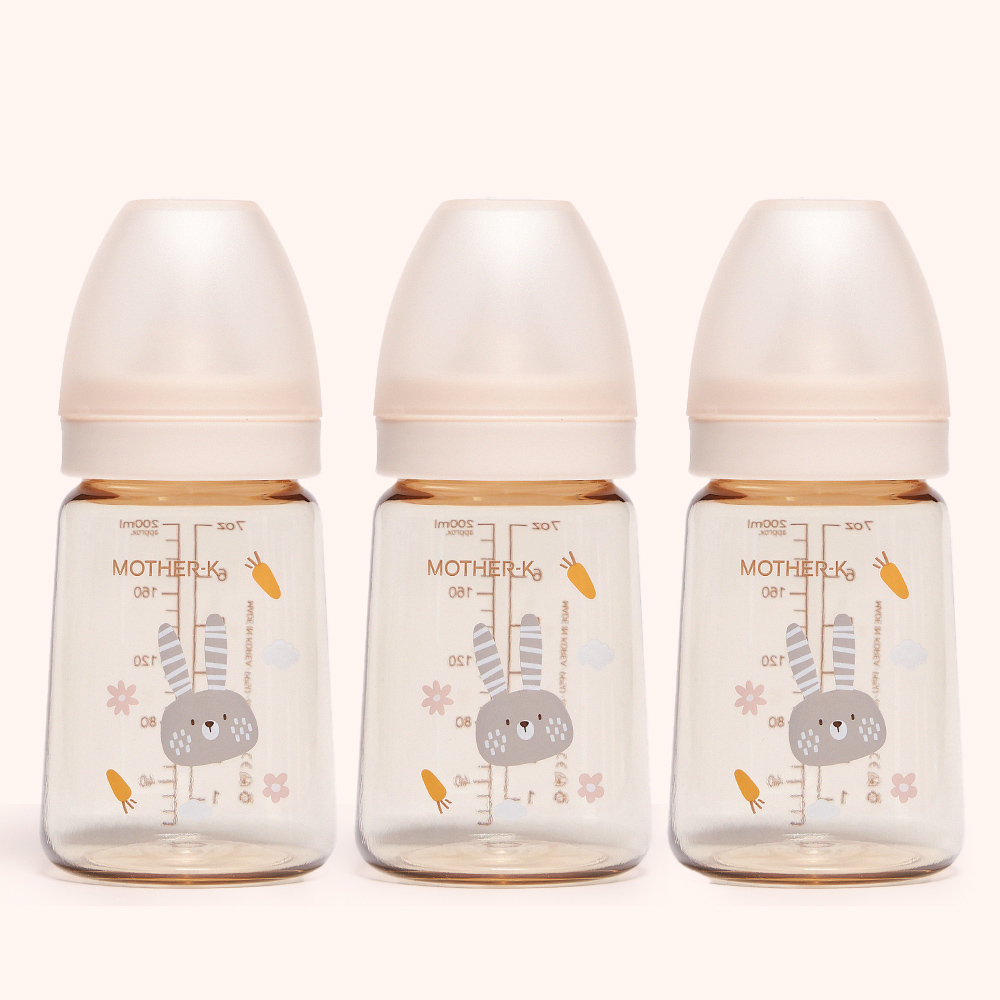 마더케이 신생아 PPSU 젖병 배앓이방지 (노꼭지) 180ml, 3개, 토끼 크림