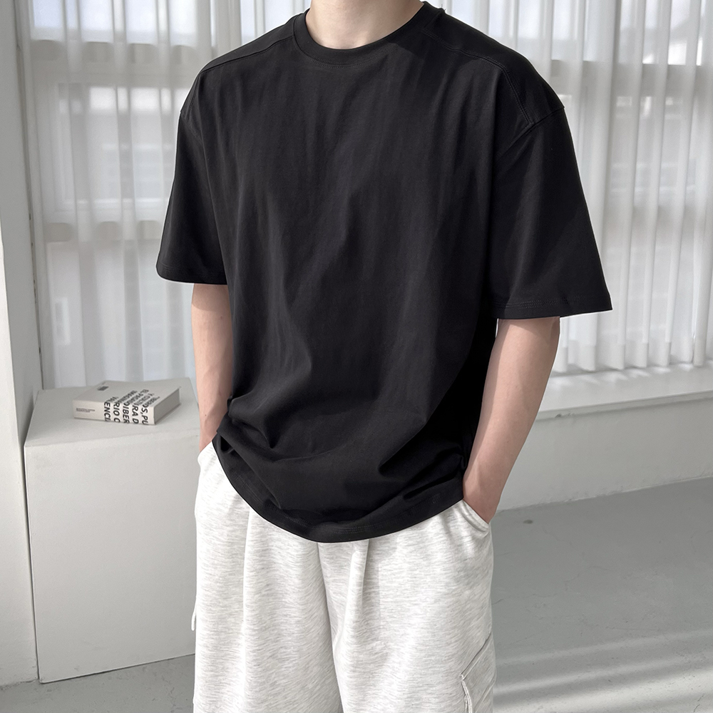 절개반팔티 두꺼운반팔 흰색면티 어깨넓어보이는반팔 이미지 6