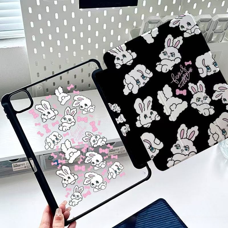 블랙 토끼 투명 3단 커버 케이스 iPad Air4 5 Pro7 8 9 10세대