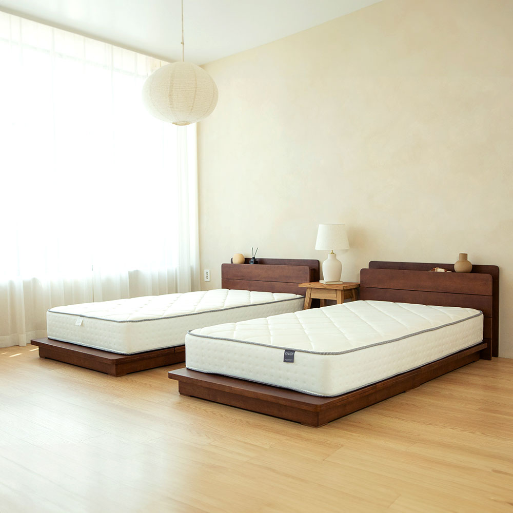 가구로움 임브레이스 고무나무 평상형 원목 침대 프레임 SS(슈퍼싱글) 월넛 / 네츄럴