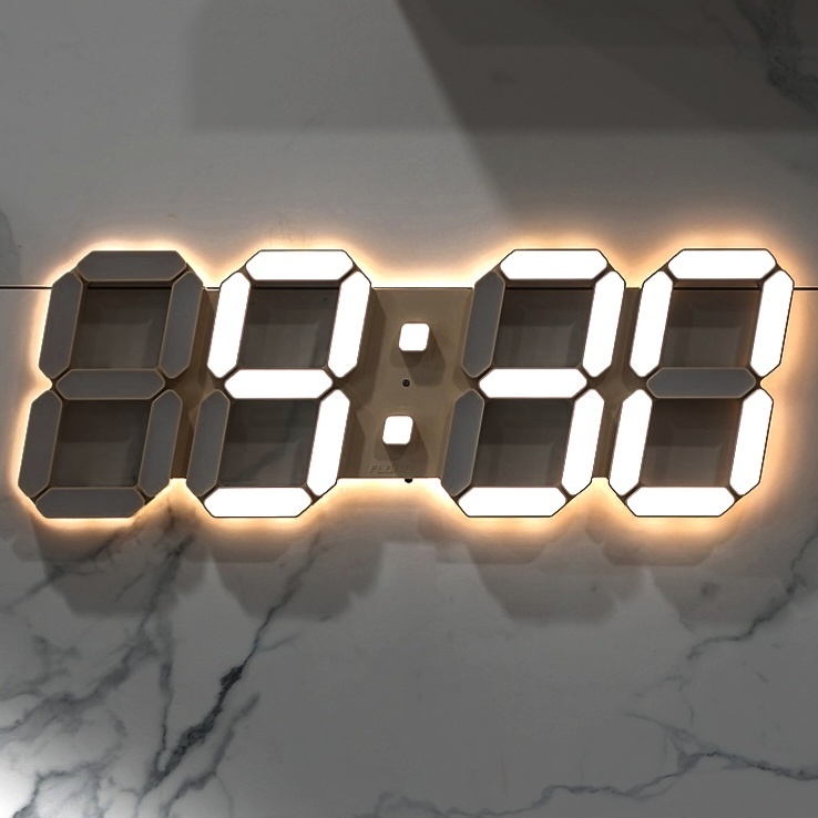 플라이토 무드 백라이트 3D LED 벽시계 인테리어 디지털 전자 거실 무소음 벽걸이시계 38cm