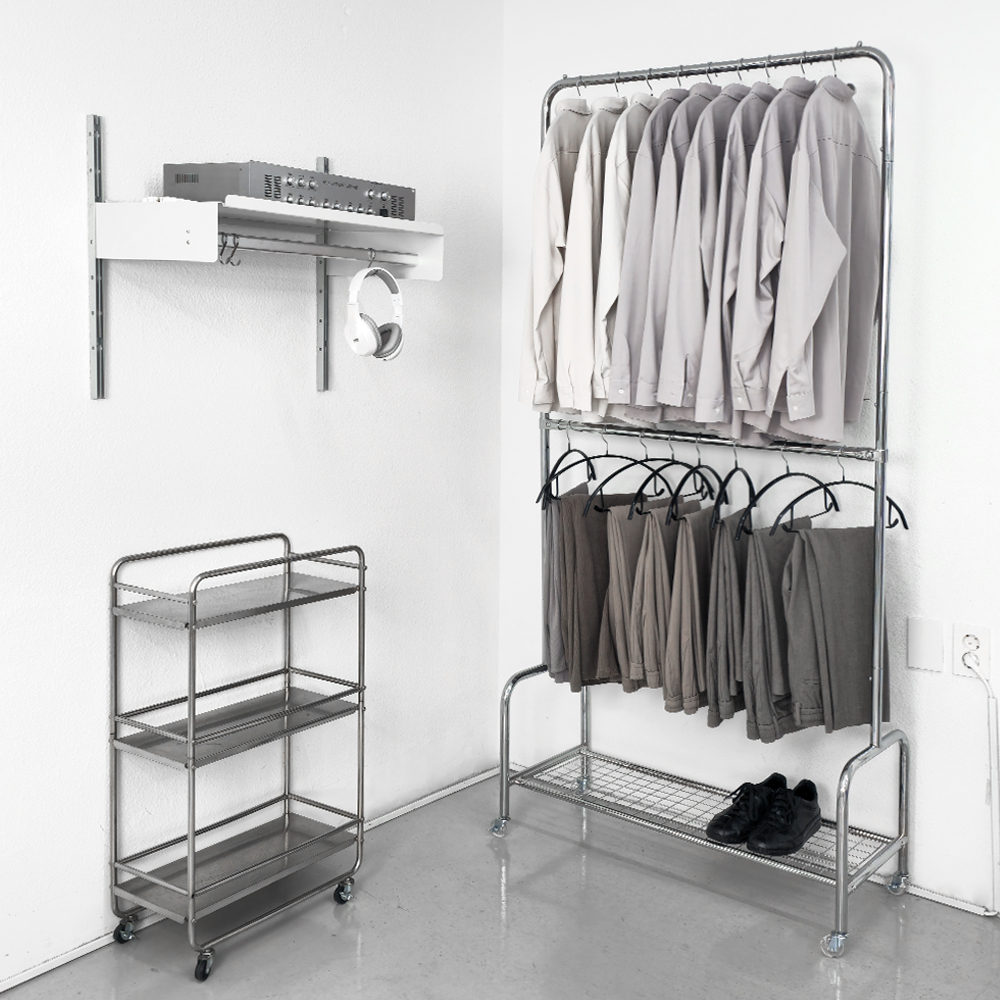 아르제룸 2단 철제 이동식행거 M 튼튼한 드레스룸 스탠드 옷걸이 행거