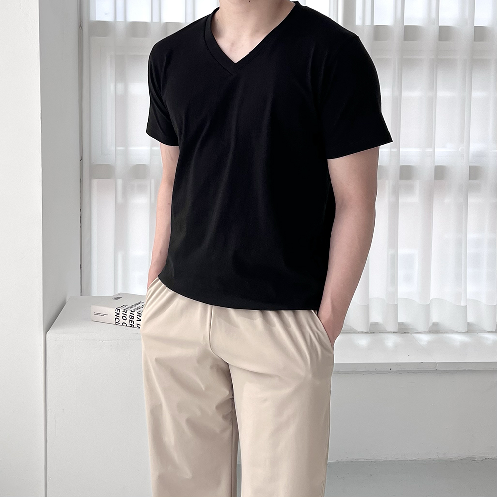 1+1 남자브이넥반팔티 무지티셔츠 20수반팔 흰색면티 - 상세 이미지 5