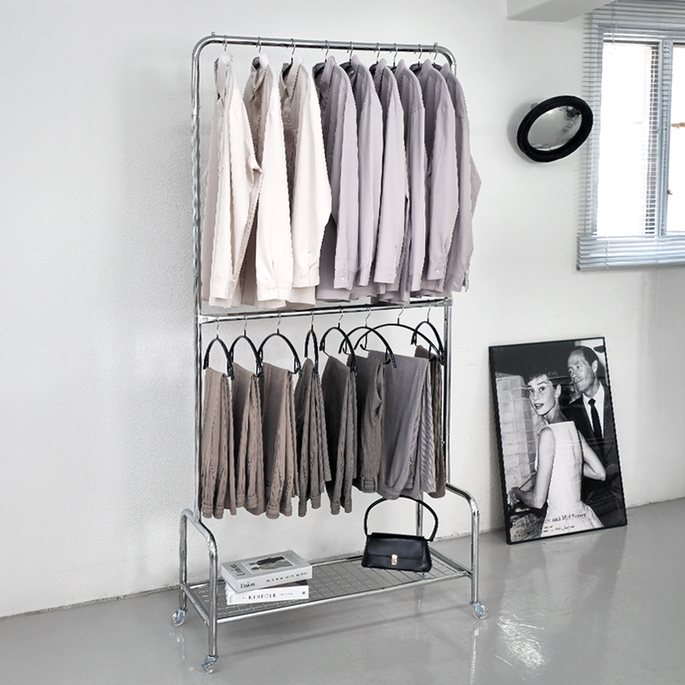 아르제룸 2단 철제 이동식행거 M 튼튼한 드레스룸 스탠드 옷걸이 행거