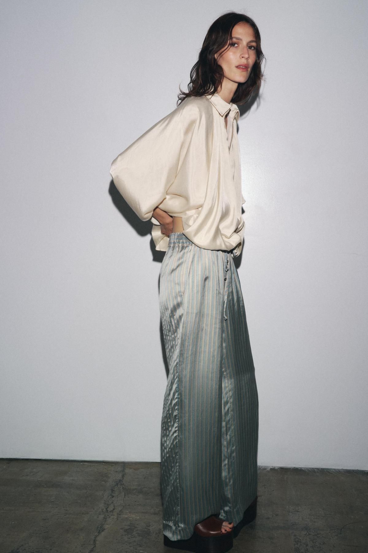 자라 실키 스트라이프 와이드 팬츠 7824/695 STRIPED - 상세 이미지 5