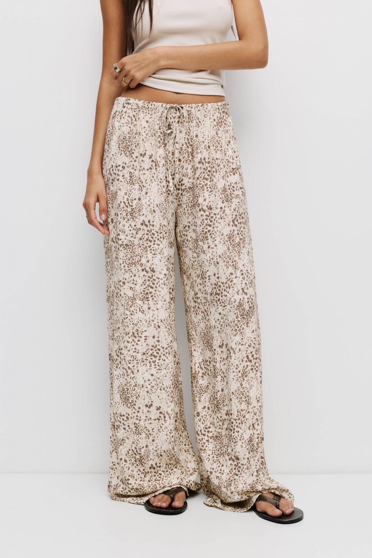 풀앤베어 비스코스 애니멀프린트 와이드 팬츠 7675/353 LEOPARD - 상품 이미지