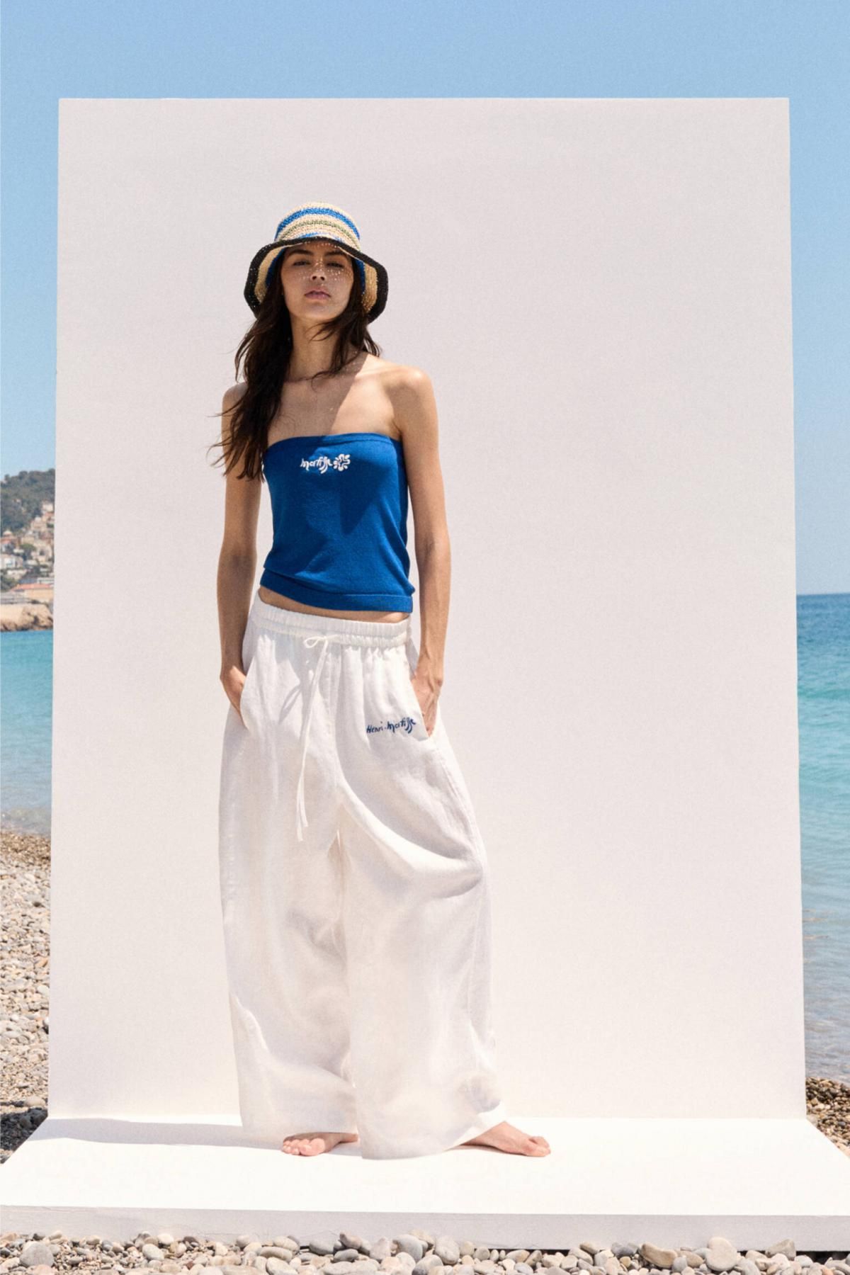 풀앤베어 린넨 그래픽 배럴 와이드 팬츠 7675/356 WHITE - 상세 이미지 2