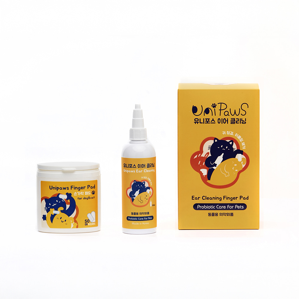 유니포스 강아지 고양이 이어 클리닝 손가락 패드 세트 150ml+50매 - 상세 이미지 2