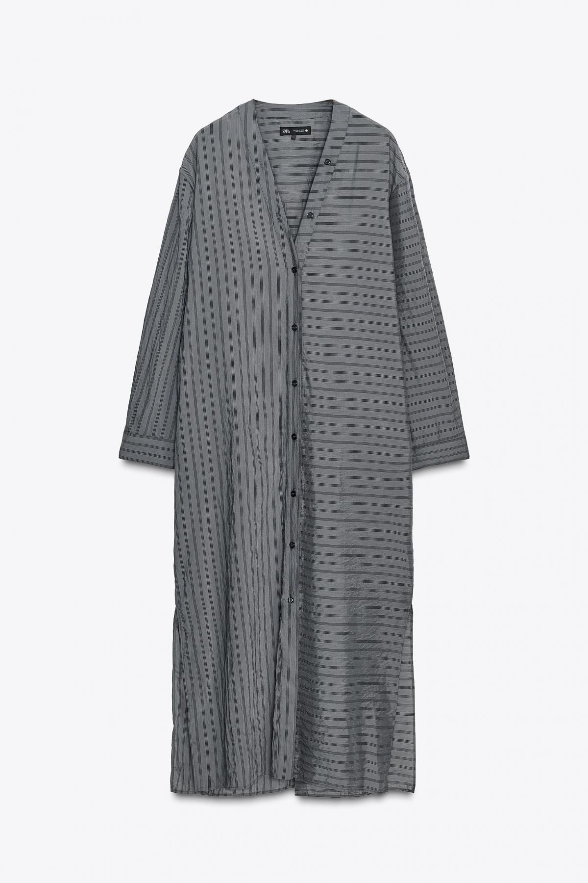 자라 스트라이프 브이넥 롱 셔츠 원피스 4333/240 ANTHRACITE GREY - 상품 이미지