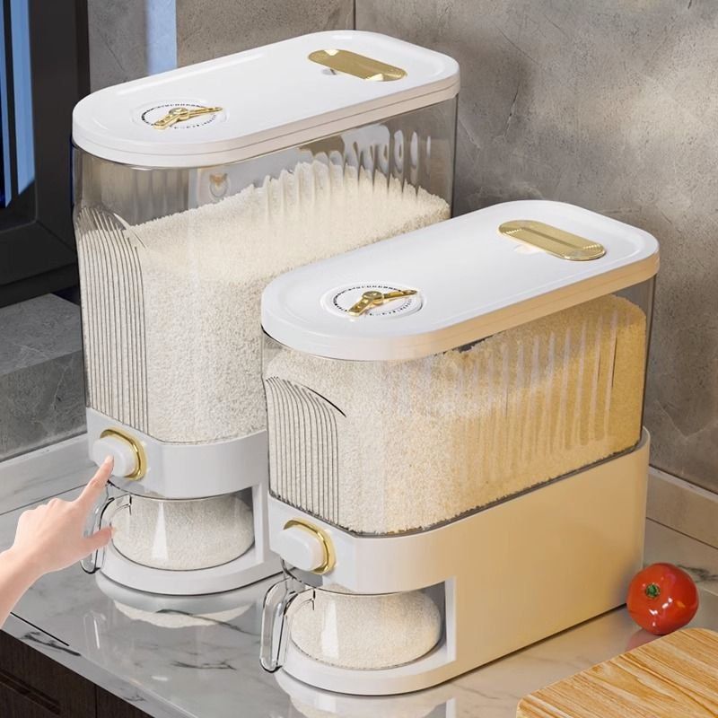 버튼형 쌀통 정량 주방 곡물 밀폐 보관용기 대형 bying24 PP 5kg - 흰색 쌀 그릇 - 상세 이미지 2