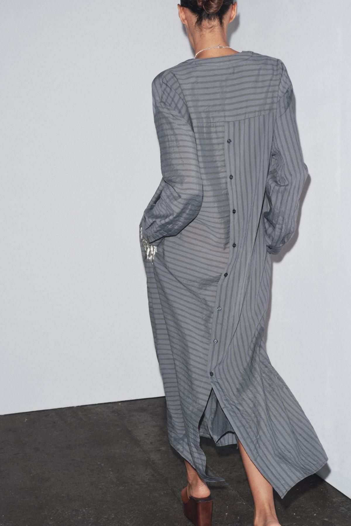 자라 스트라이프 브이넥 롱 셔츠 원피스 4333/240 ANTHRACITE GREY - 상세 이미지 4