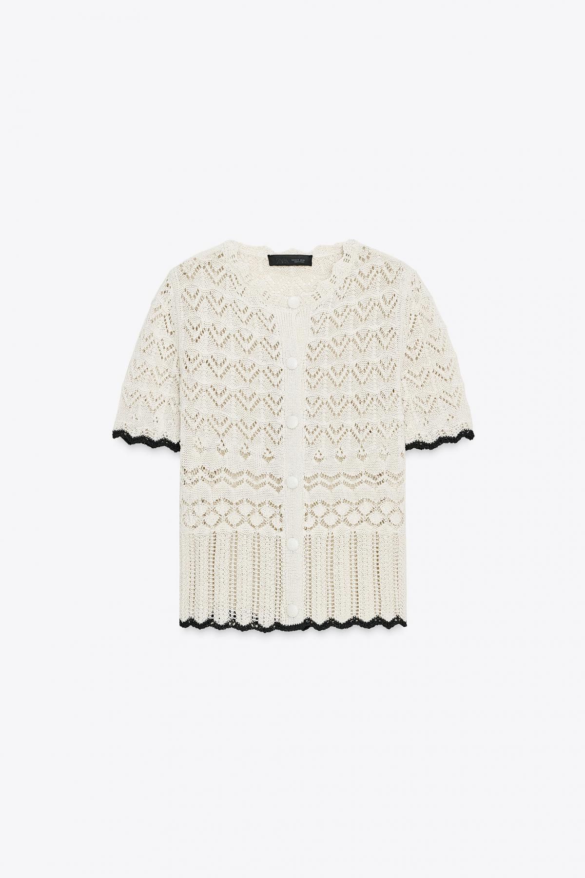 자라 포인텔 니트 반팔 가디건 6771/121 BLACK / WHITE