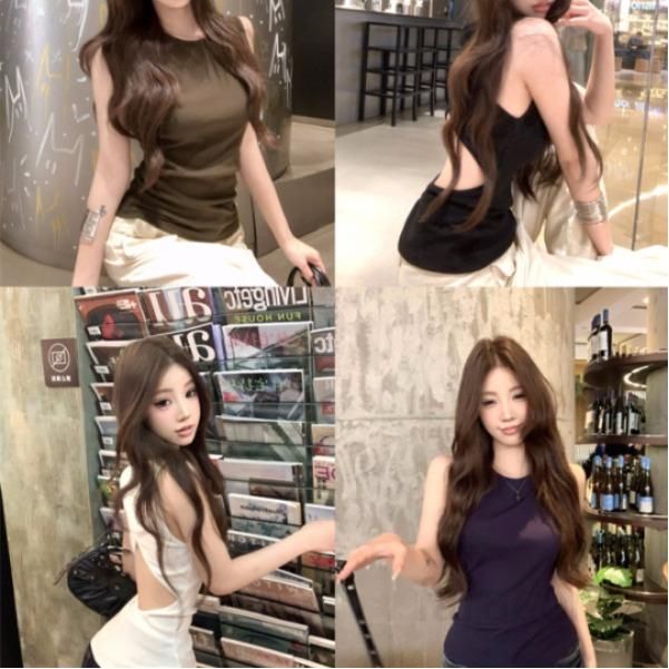 여성 백오픈 등트임 옆트임 컷아웃 유니크 민소매 슬리브리스 티셔츠 나시 탑 베이직 썸머 데일리룩 여름 캐주얼룩 봄 여름 13203 - 상품 이미지