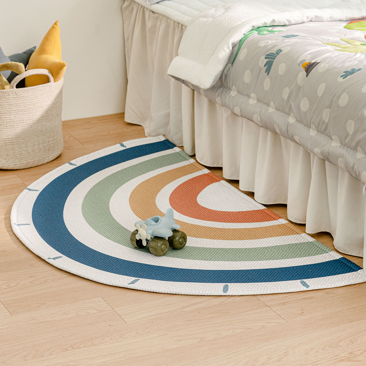 마이하우스 아이방 반원 러그 미끄럼방지 먼지제로 레인보우 블루, 145cm