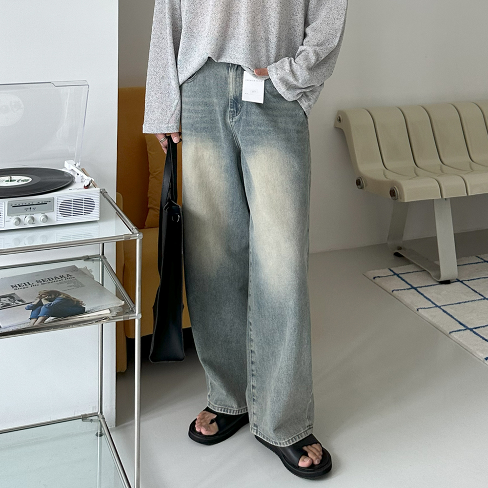 남자 청바지 미니멀룩 통큰 데님 와이드 팬츠 남자여름청바지