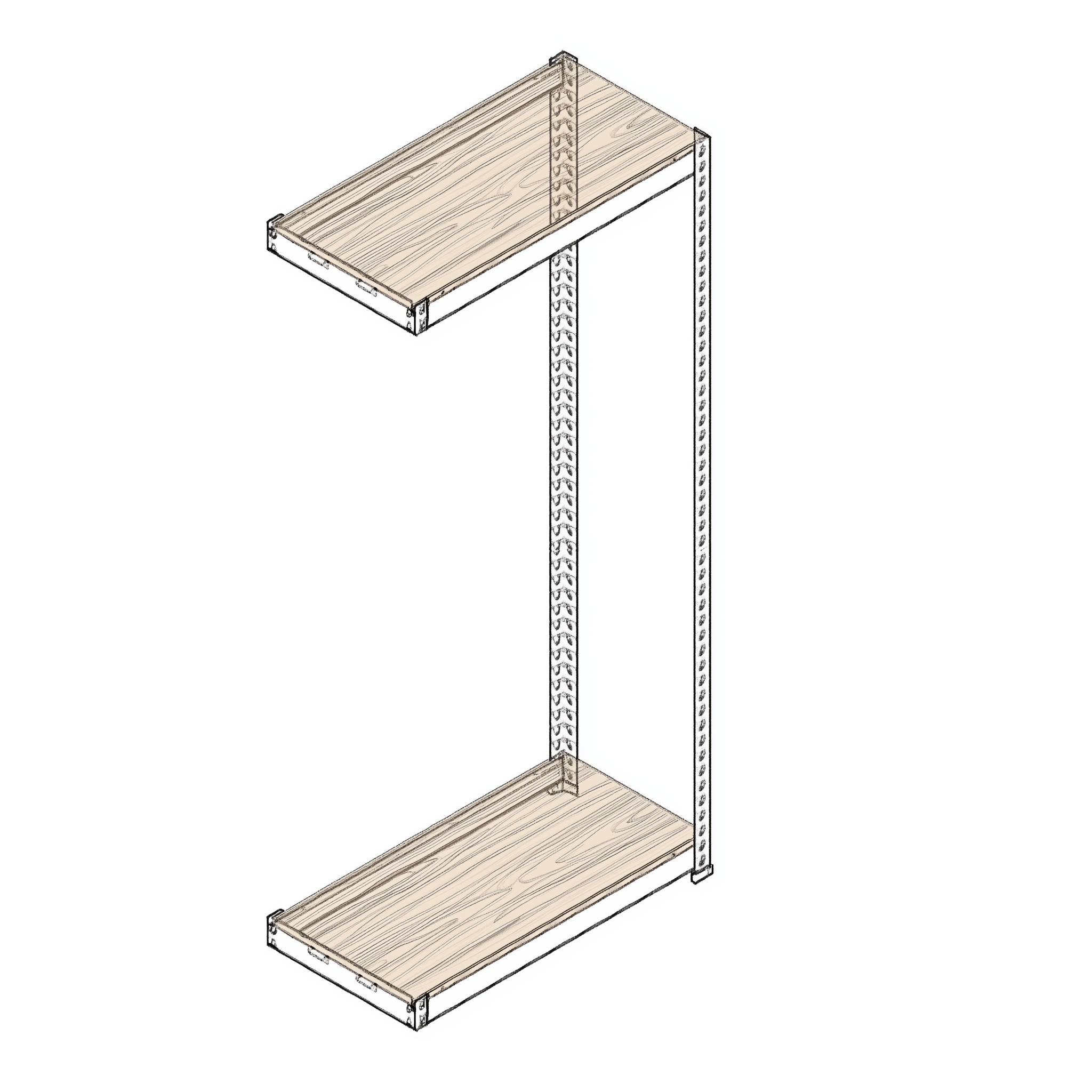 스피드랙 2T 연결형 기본2단 화이트프레임 600 x 300 1200(일체형기둥)
