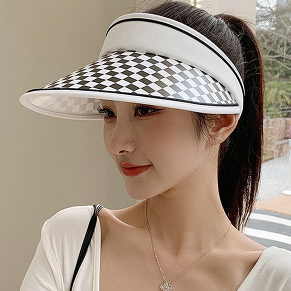 체크무늬 여성썬캡 햇빛차단모자 여름 챙넓은 썬바이저