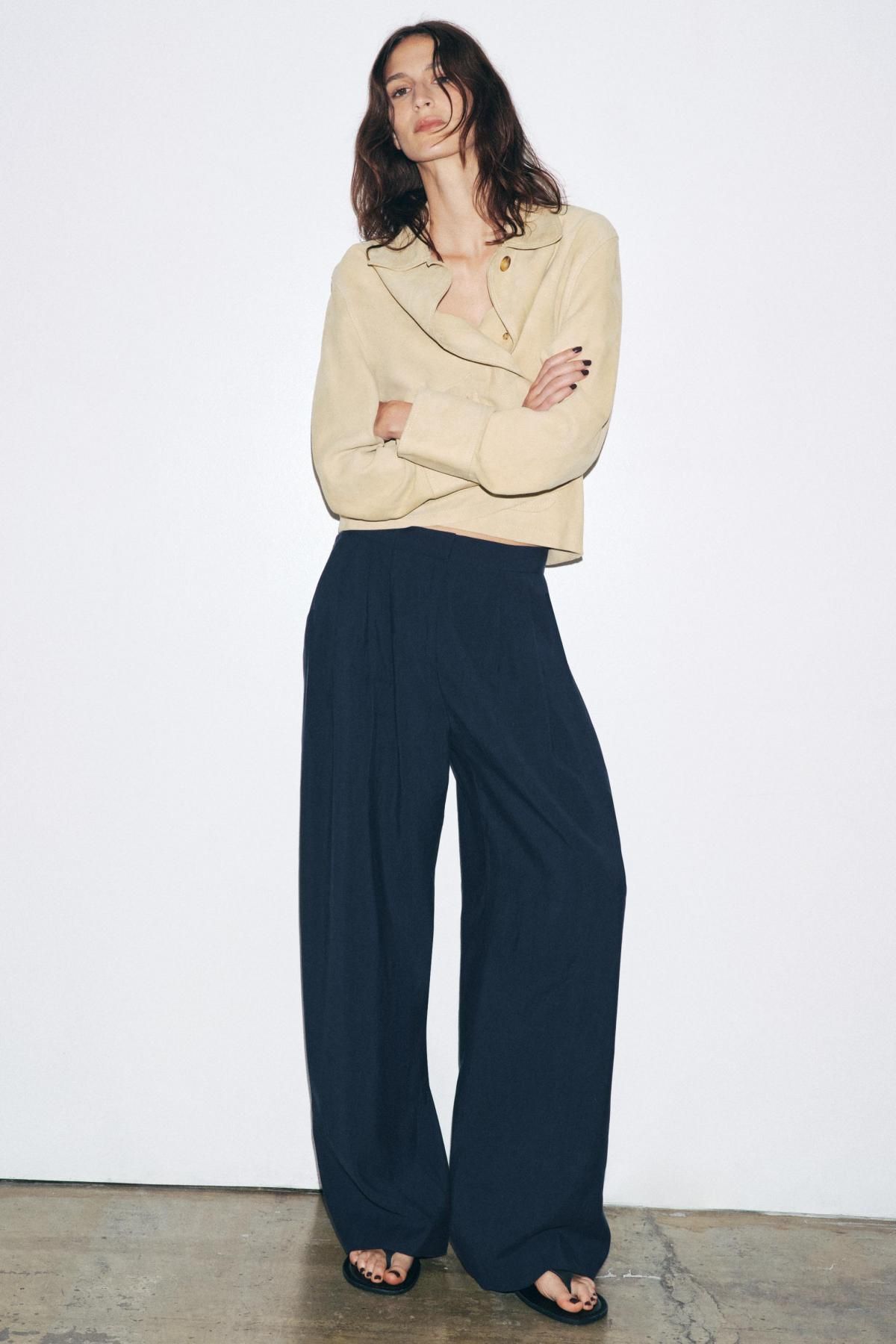 자라 테크니컬 와이드 플리츠 플루이드 팬츠 6136/242 NAVY BLUE - 상세 이미지 3