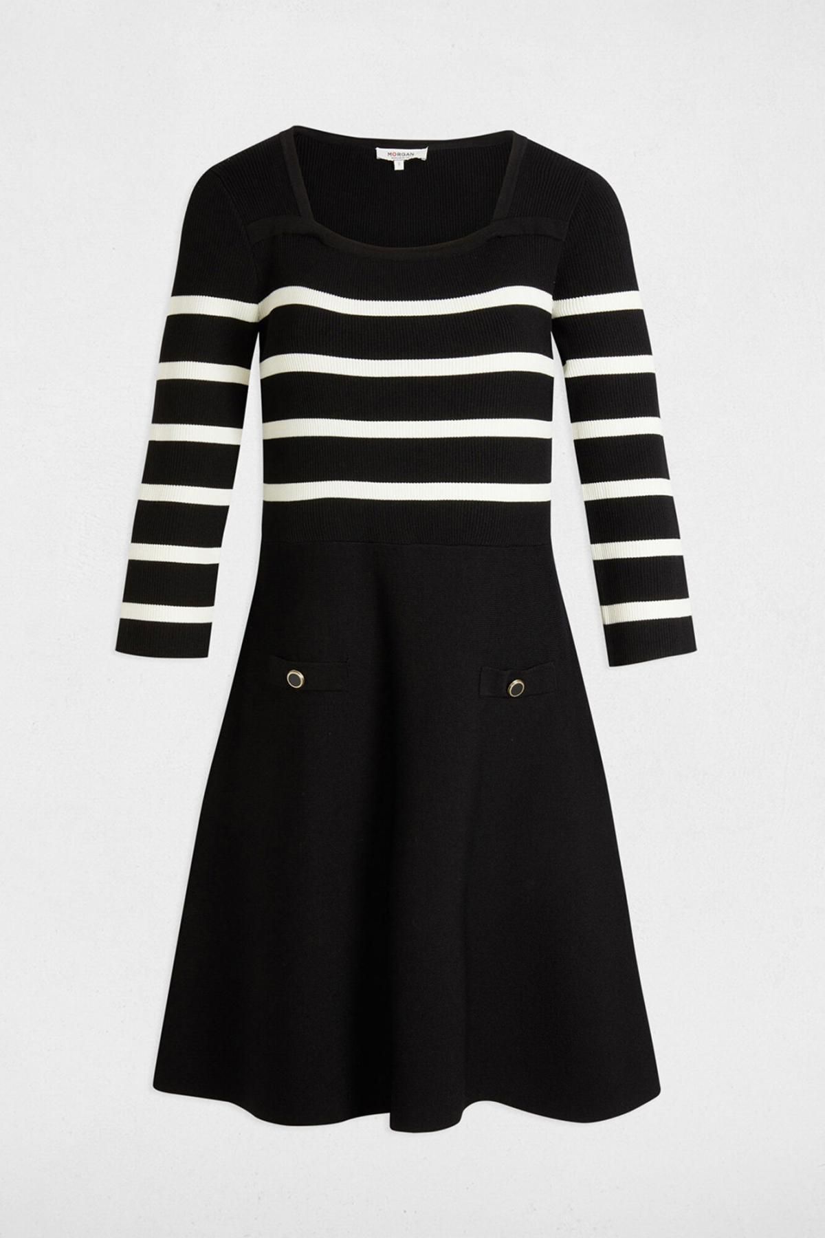 모르간 스트라이프 트라페즈 니트 원피스 6892245 NEGRO
