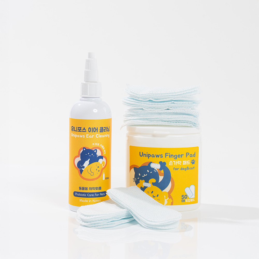 유니포스 강아지 고양이 이어 클리닝 손가락 패드 세트 150ml+50매 - 상세 이미지 4