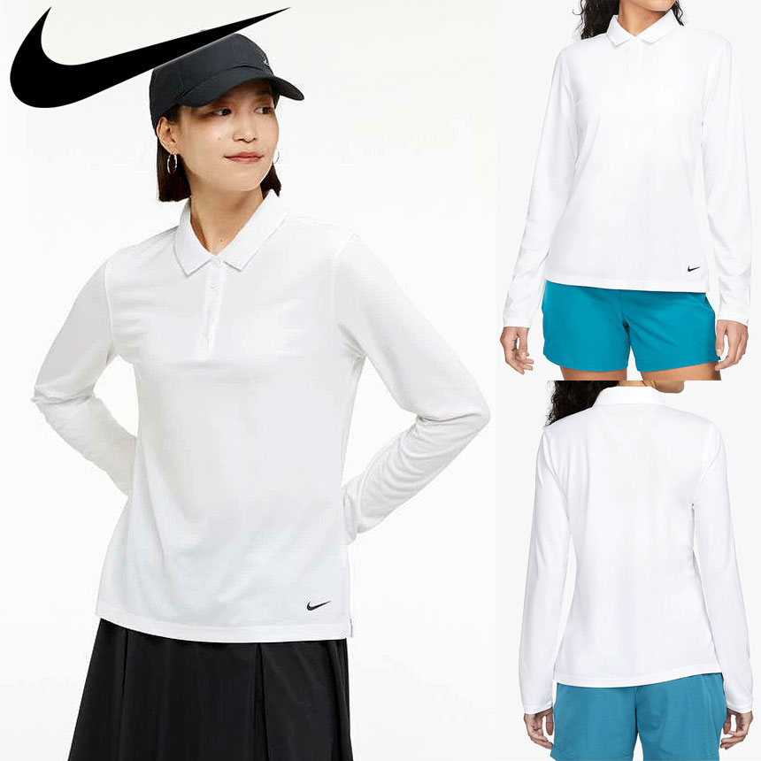 [오늘출발] 나이키 골프 드라이핏 빅토리 여성 롱슬리브 폴로 티셔츠 화이트, S - 상품 이미지