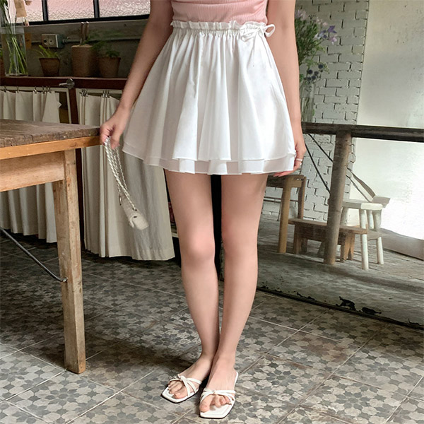 미코 리본 프릴 레이어드 밴딩 플레어 미니 스커트 sk7409