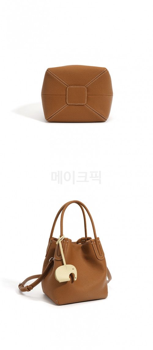 소가죽 토트백 심플한 데일리 가방 출퇴근용 버킷백 여성 패션 미니멀 디자인 활용도 높은 스타일링용 - 상세 이미지 5