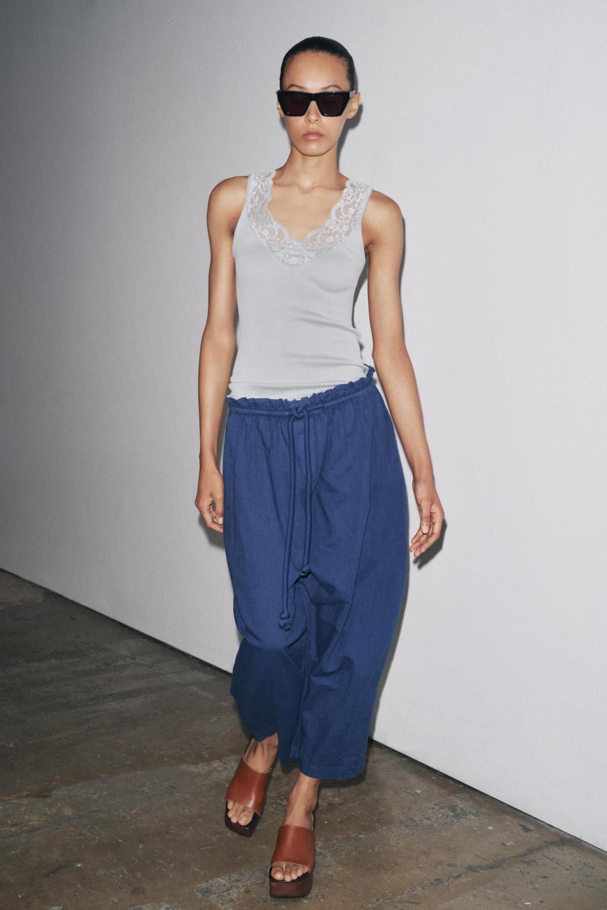 자라 레이스 리브드 슬리브리스 티셔츠 1223/451 BLUE / GREY - 상세 이미지 3