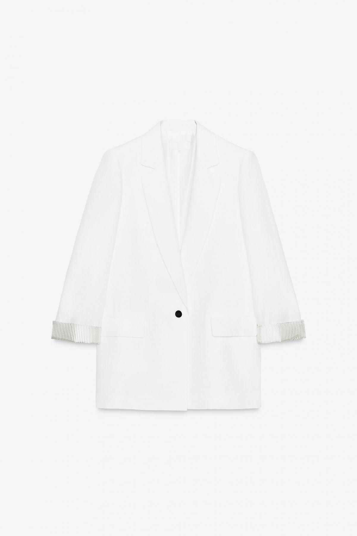 자라 린넨 프린트 커프스 테일러드 블레이저 8431/270 WHITE - 메인 이미지