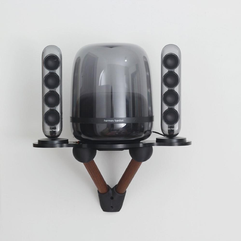 하만 카돈 호환 스피커 거치대 글래스 벽걸이 받침대 블랙 우드