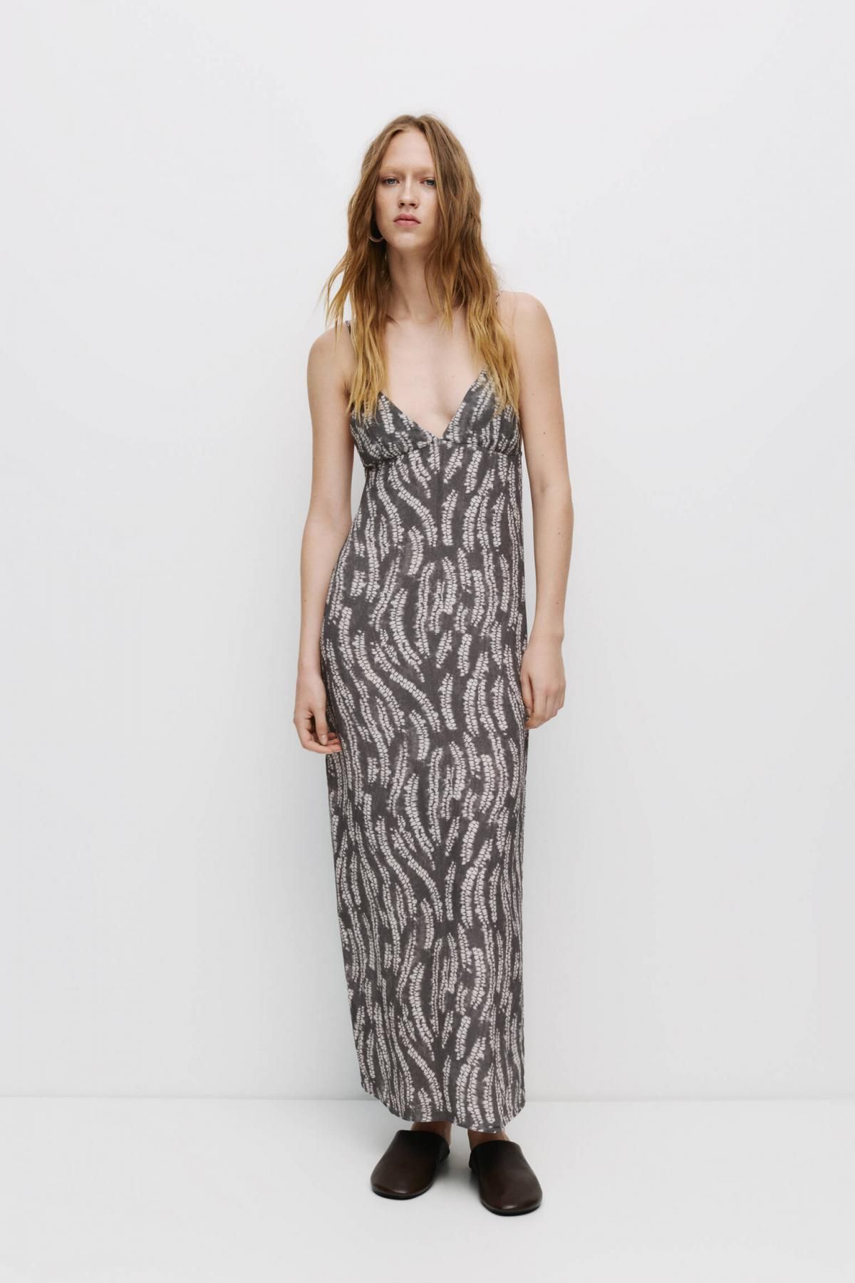 풀앤베어 프린트 스트랩 브이넥 슬립 미디 원피스 7394/370 BLUE - 상세 이미지 3