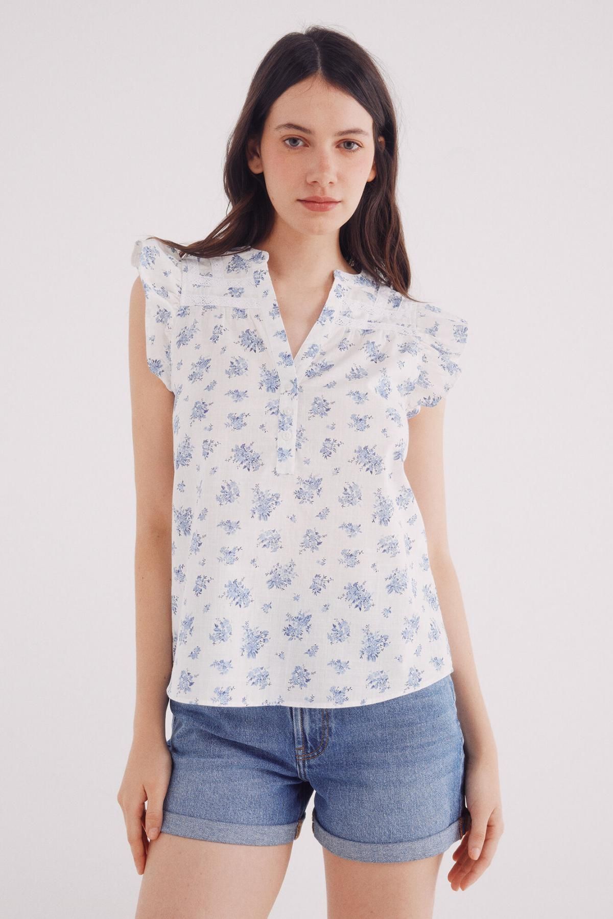 스프링필드 레이스 인서트 블라우스 6812686 AZUL