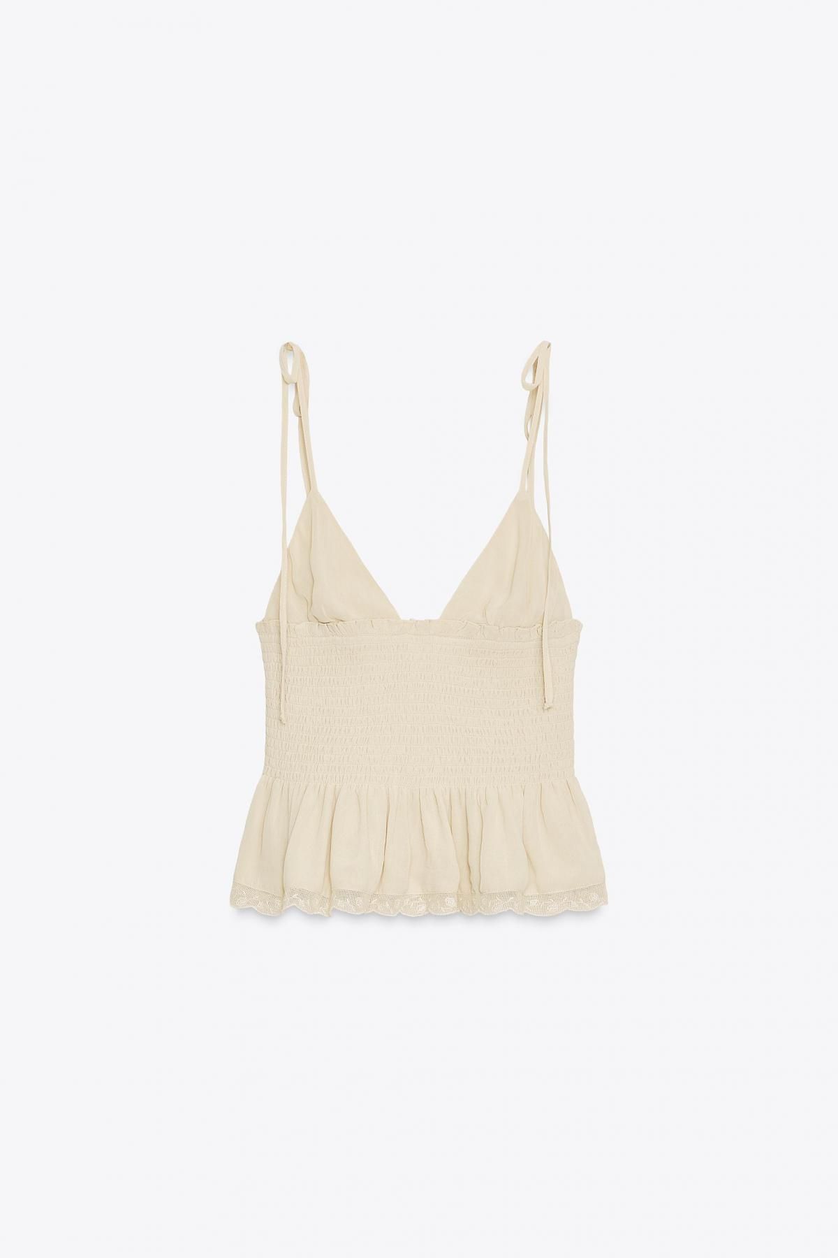 자라 스모크 브이넥 민소매 스트랩 탑 0881/010 BEIGE - 메인 이미지