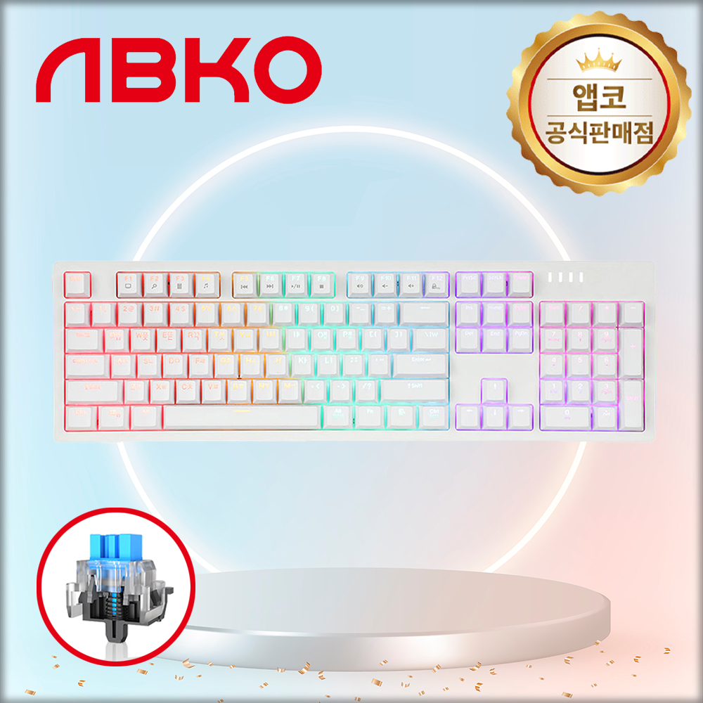 앱코 HACKER K515 축교환 측면 RGB 게이밍 기계식 키보드 화이트, 청축, 50g