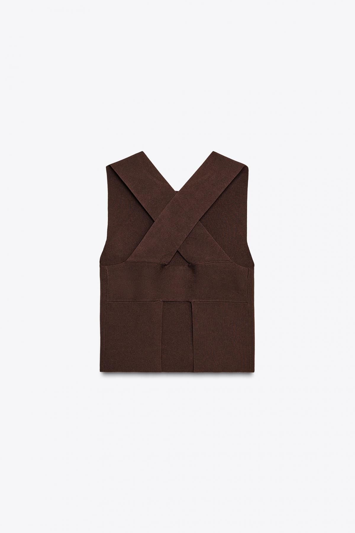 자라 크롭 니트 컷아웃 백 민소매 탑 3646/008 BROWN - 상세 이미지 4