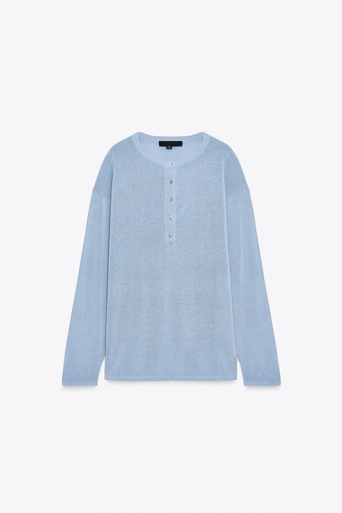 자라 스카이블루 오버핏 헨리넥 니트 스웨터 2142/093 LIGHT BLUE - 상품 이미지