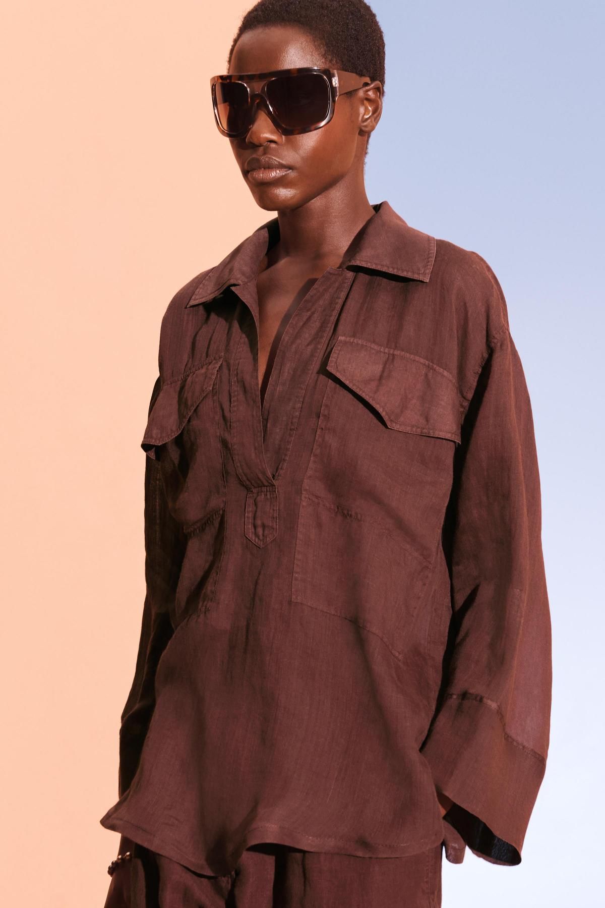 자라 린넨 와이드핏 드로스트링 팬츠 4344/901 DARK RUSSET - 상세 이미지 4