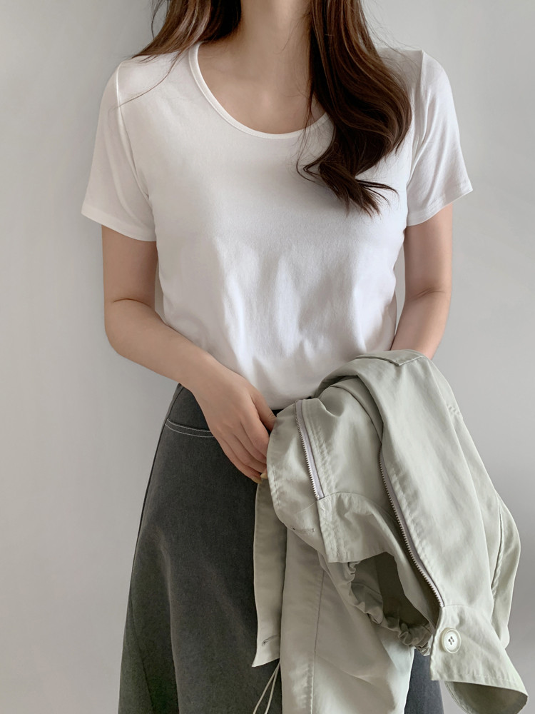 쫀쫀 면 스판 모달 여름 여성 티셔츠 기본 유넥 레이어드 이너티 여자 반팔티