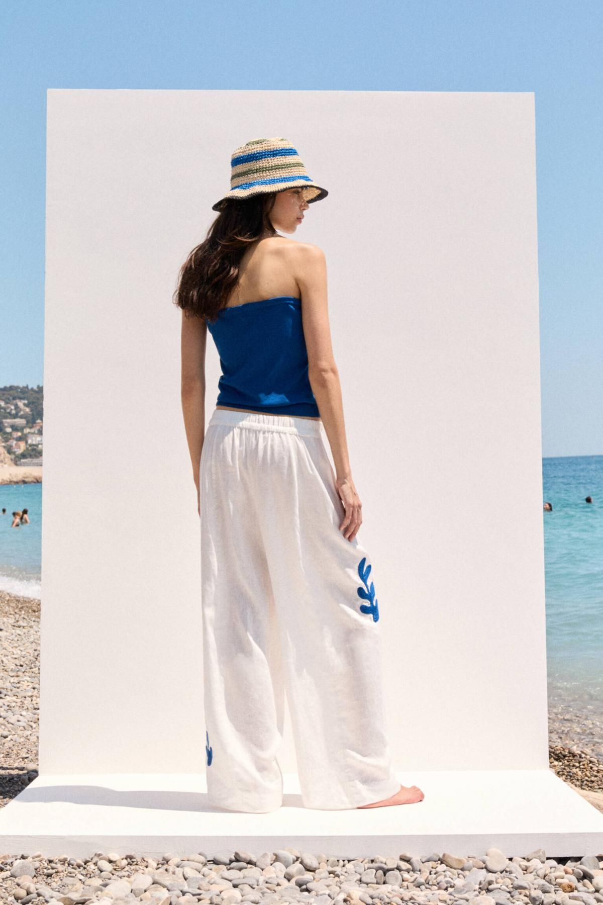 풀앤베어 린넨 그래픽 배럴 와이드 팬츠 7675/356 WHITE - 상세 이미지 3