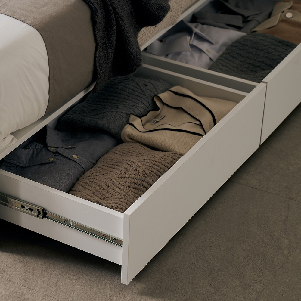 보루네오 모엘 무헤드 평상형 3단서랍형 벙커형 침대프레임 SS(슈퍼싱글), 화이트아이보리