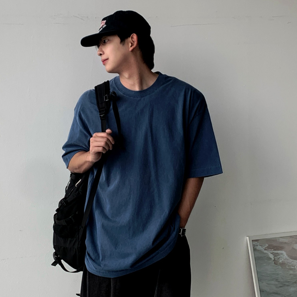 남자 래포 박스 오버핏 여름 면 피그먼트 워싱 무지 반팔티 - 상품 이미지