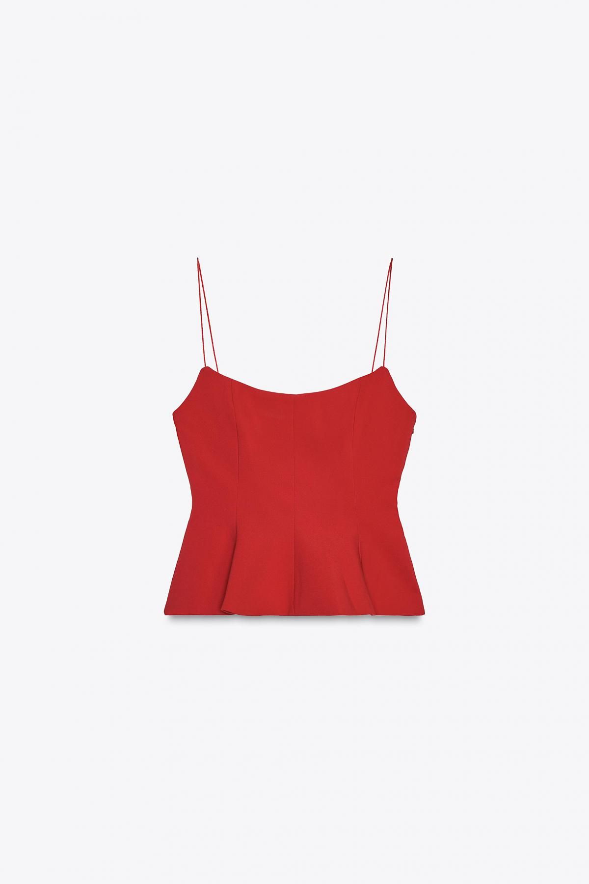 자라 슬림핏 스트레치 페플럼 스트랩 탑 8280/333 INTENSE RED - 상품 이미지