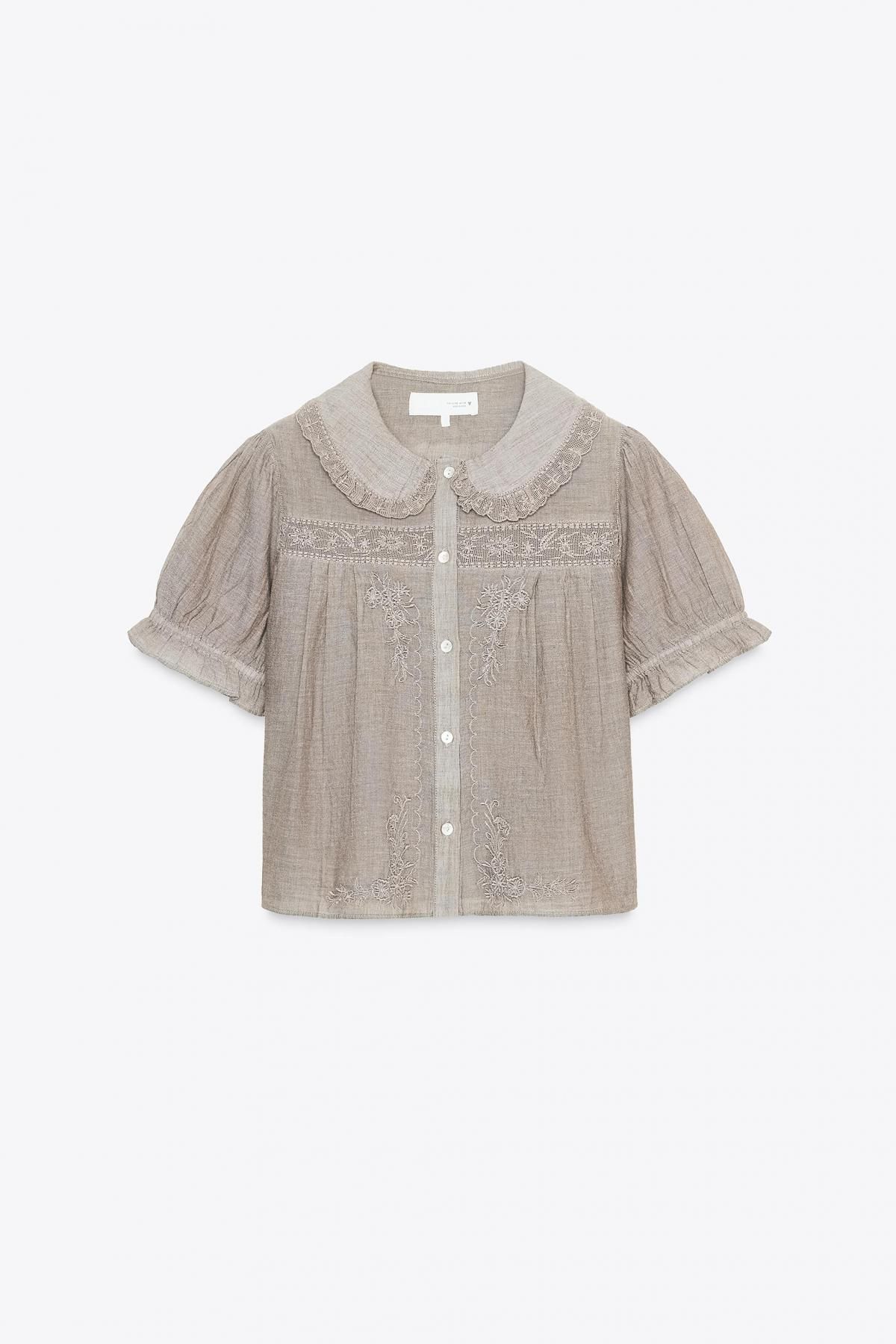 자라 로맨틱 피터팬카라 자수 반팔 블라우스 7521/279 BROWN - 상품 이미지