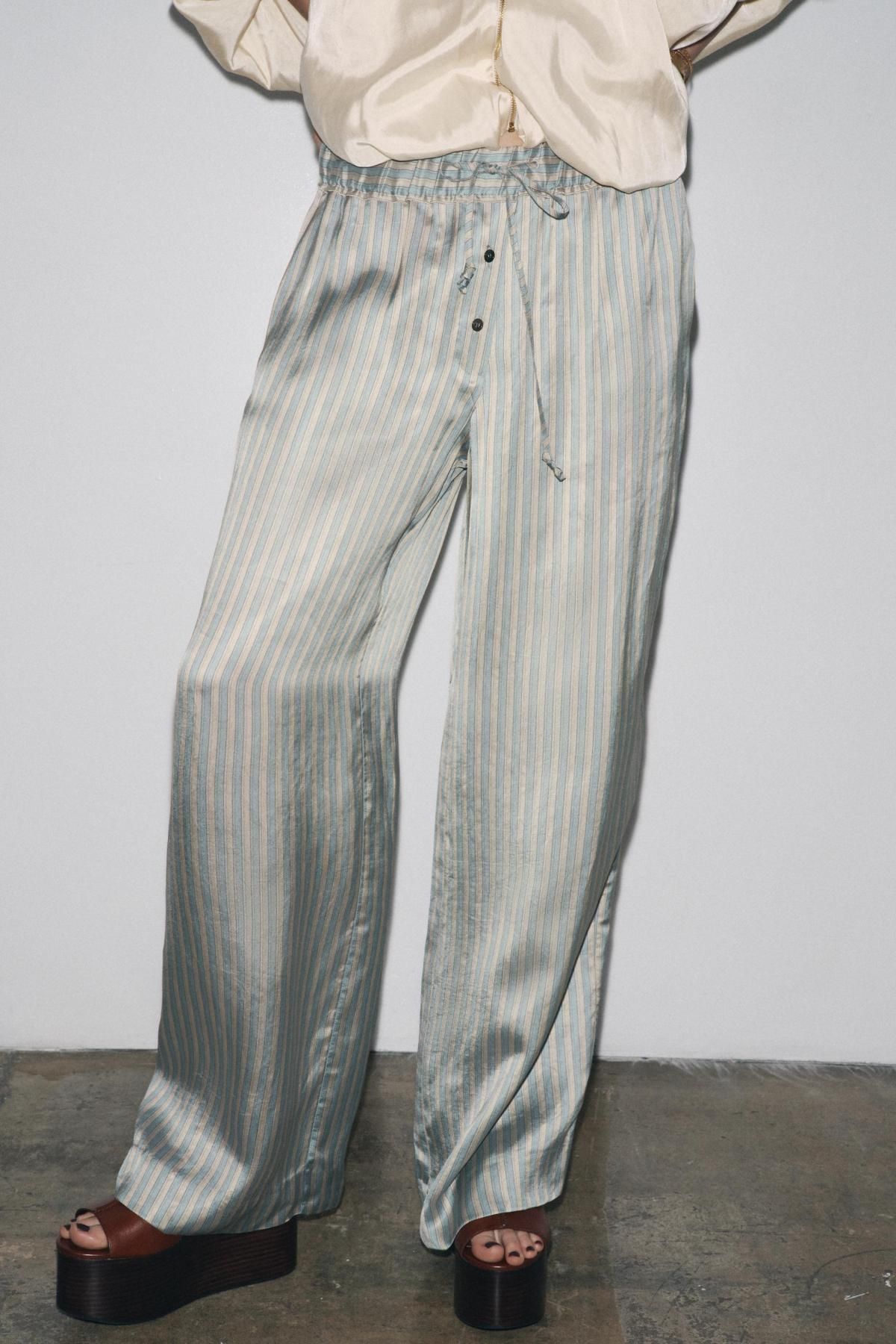 자라 실키 스트라이프 와이드 팬츠 7824/695 STRIPED - 메인 이미지