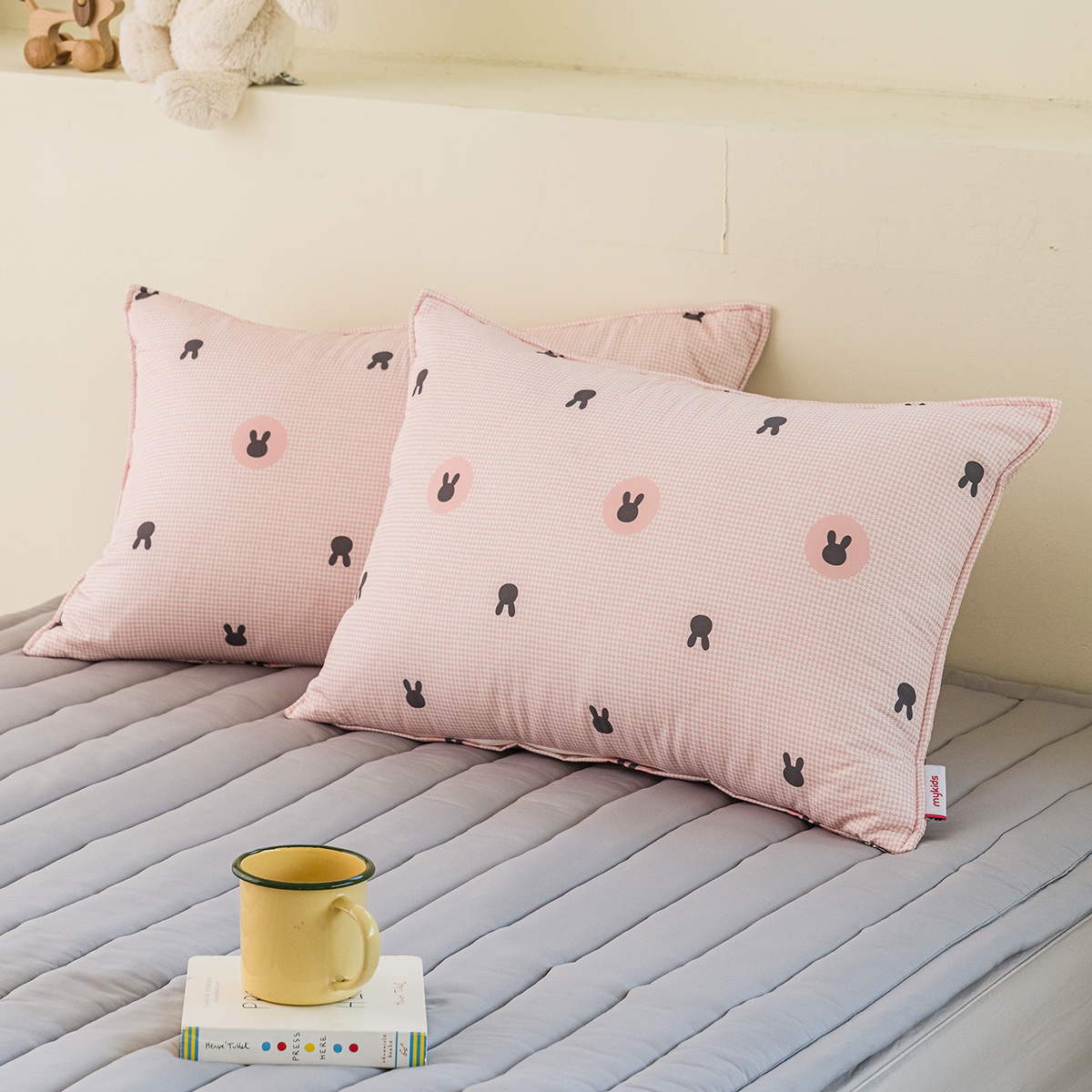 알러지케어 캐릭터 누빔 키즈베개커버 Winter 에어래빗 핑크, 40x60cm