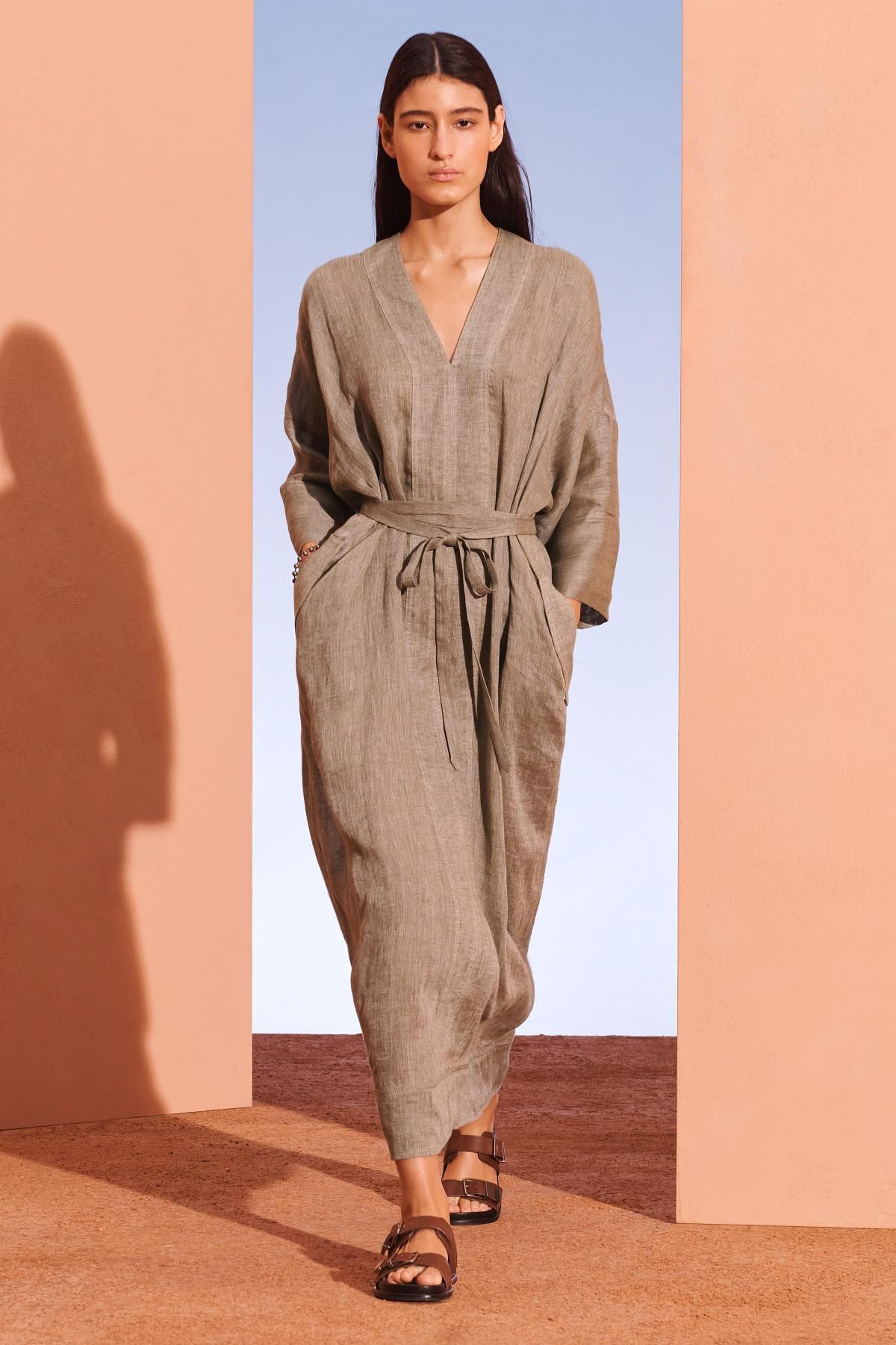 자라 린넨 롱 키모노 스타일 벨트 원피스 2553/900 KHAKI MARL - 상세 이미지 2